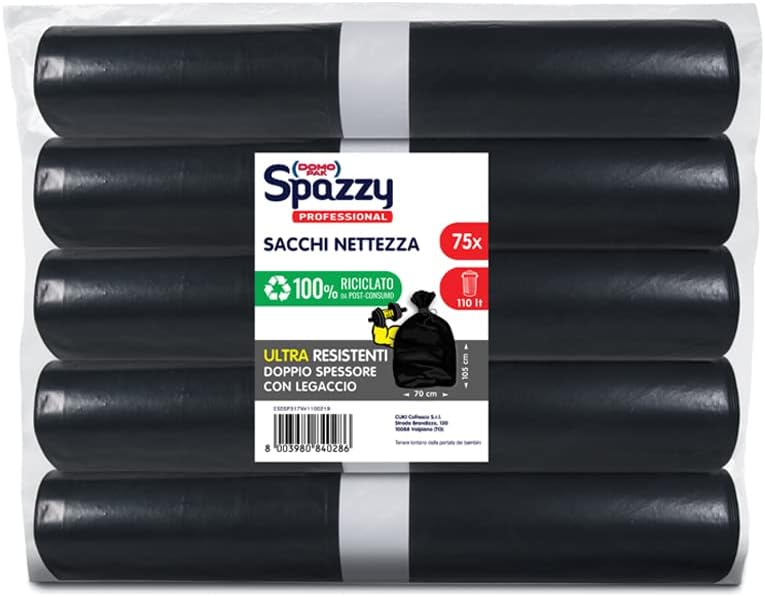 Domopak Spazzy Professional, 110 L, 5 packs of 15 heavy duty bags (total of 75 bags)
