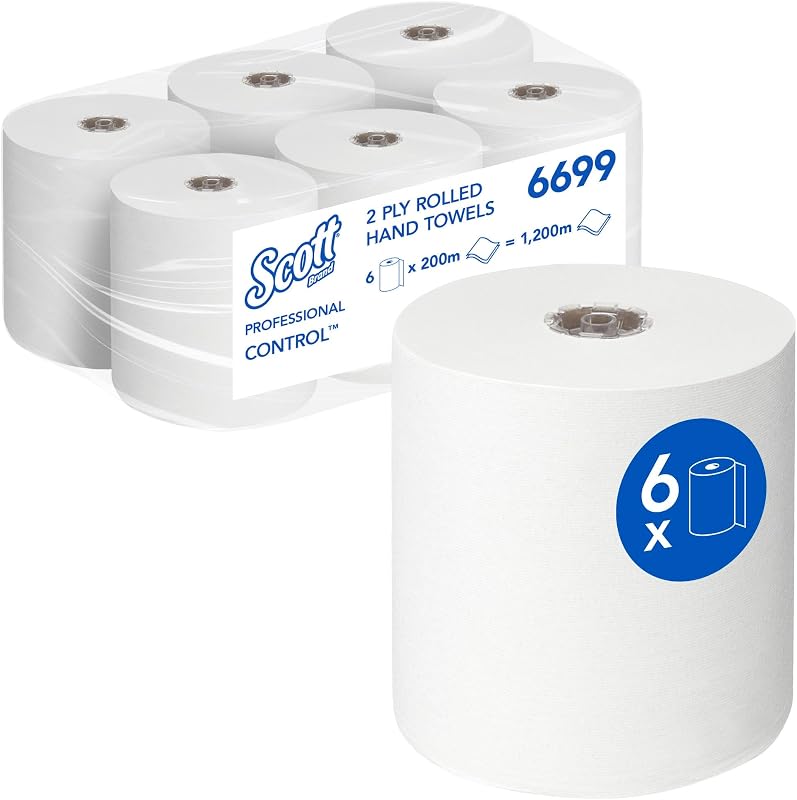 Scott Control Rolled Hand Towels 6699 - Disposable Paper Hand Towels 2 Ply - 6 Rolls of Paper Hand Towels x 20