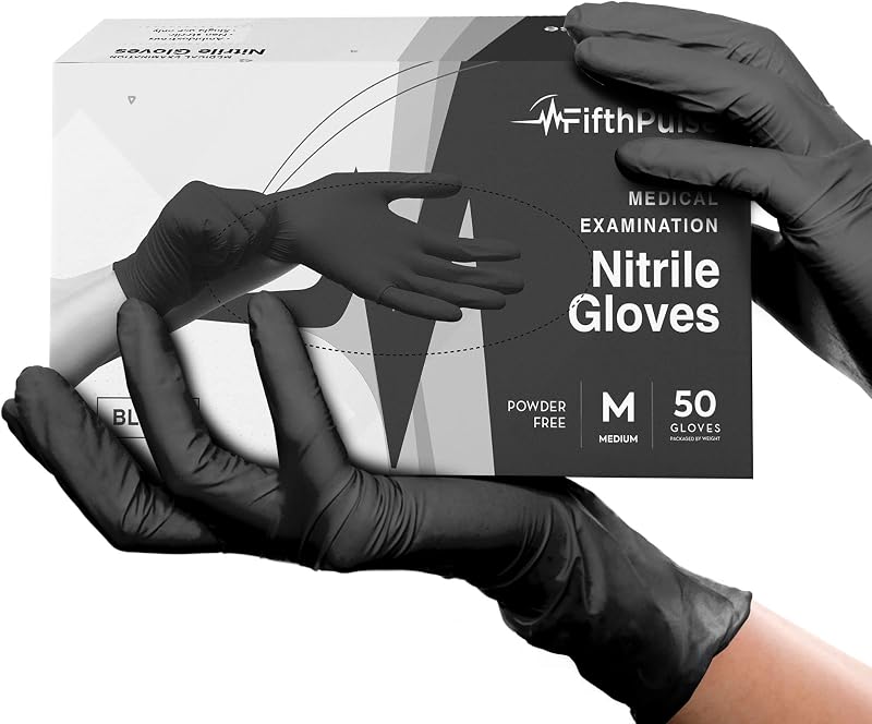 50 Pack 3 Mil Black Nitrile Disposable Gloves, Powder and Latex Free Rubber Gloves, Surgical Medical Examinati