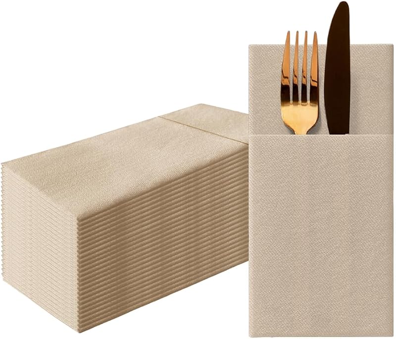 PAW Airlaid Paper Napkins. 40 x 40 cm Foldable 1/8 -25 Pieces HoReCa. Table Decoration. Plain, Beige - The tex