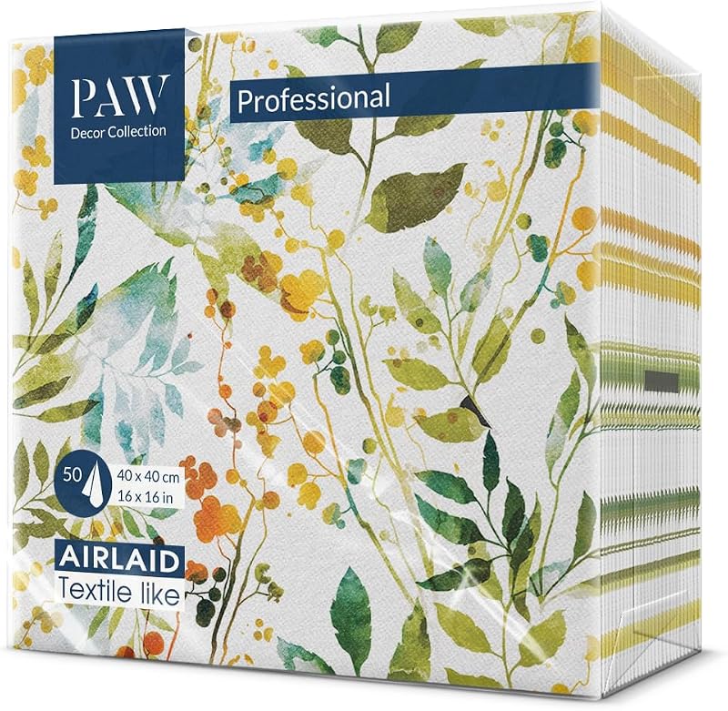 PAW Paper Napkin – Airlaid (40 x 40 cm) I Nature, Leaves I Decoration Birthday, Wedding, Christening Boy and G