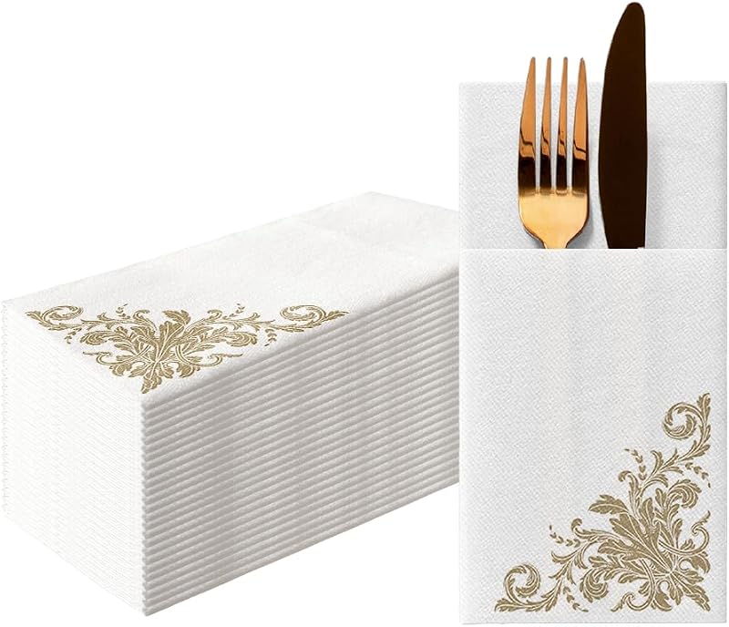 PAW Paper Napkin – Airlaid (1/8 pocket) I Classic Ornament, Gold, Decoration for Birthday, Wedding, Christenin