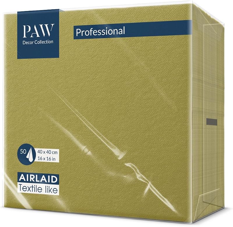 PAW Paper Napkin – Airlaid (40 x 40 cm) Monocolour, Olive – Decoration for Birthday, Wedding, Christening Boy