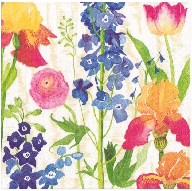 Caspari Summer Garden Paper Cocktail Napkins in White, 20 Per Package