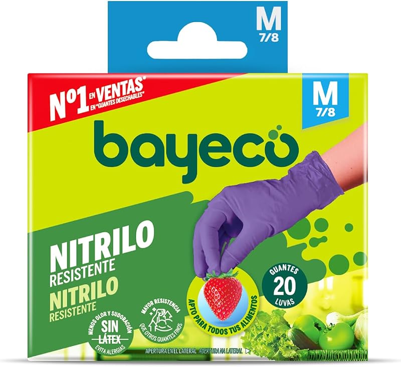 Bayeco - Disposable nitrile gloves - Purple color - Ambidextrous - Dust and latex free - Textured fingers for