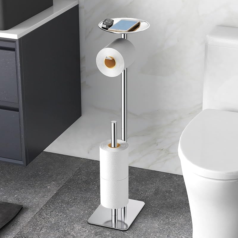 FEILERN Toilet Paper Holder for Bathroom Toilet Paper Dispenser 4 Rolls Reserve with Top Storage Shelf for Mob