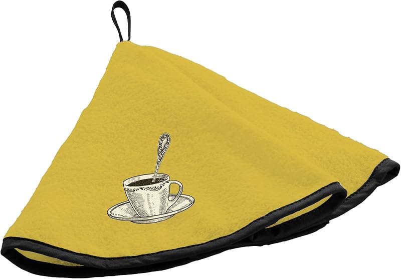 Douceur d'Intérieur, Round Hand Towel (Diameter 60 cm) Yellow Cup, Embroidered Sponge