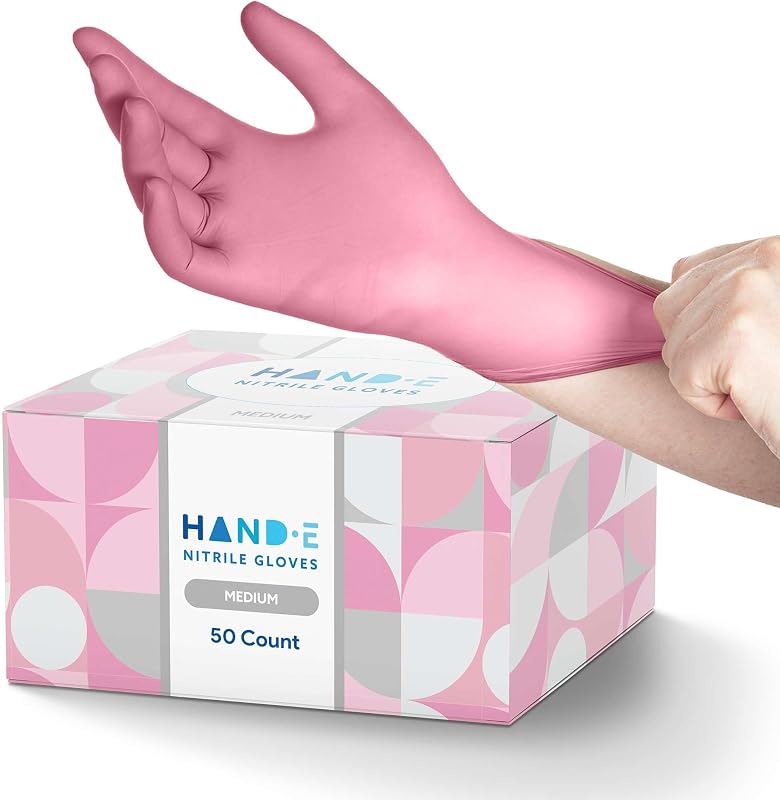 50 x Pink Nitrile Disposable Gloves Medium - Powder Free & Latex Free
