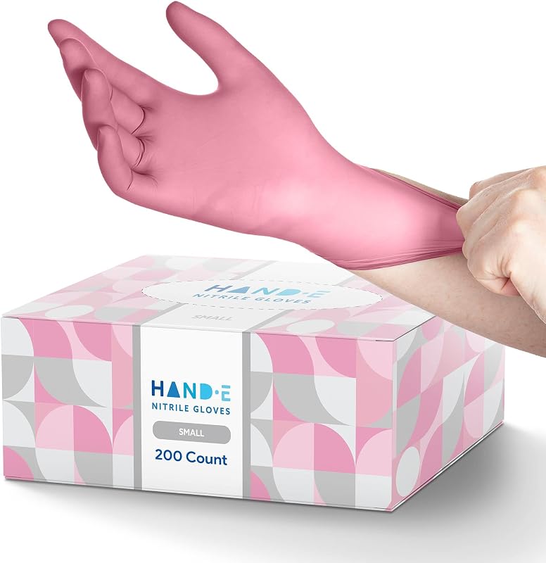 Gants jetables en nitrile rose, taille S, paquet de 200 - Sans poudre ni latex