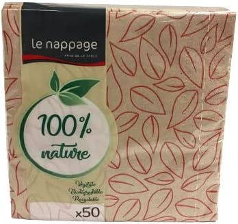 50 Unbleached Napkins 33 x 33 cm 2 V 100% Nature Leaves Red