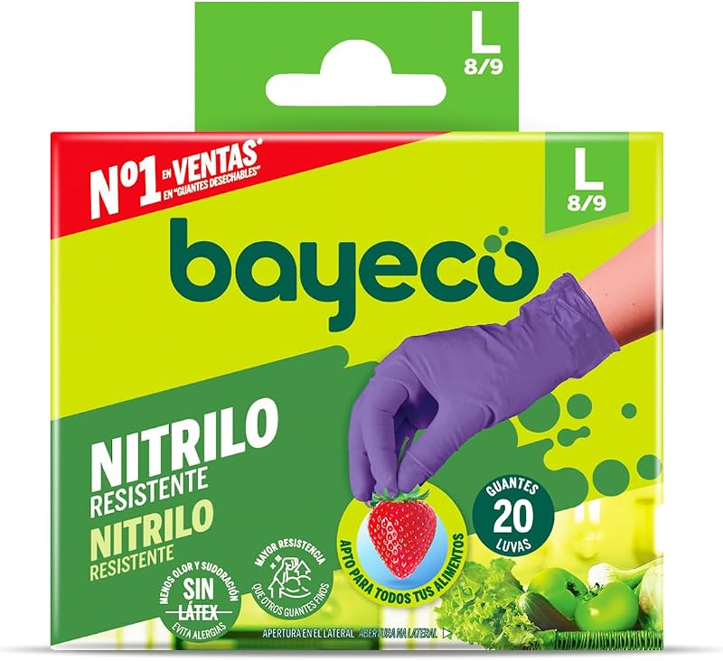Bayeco - Disposable nitrile gloves - Purple - Ambidextrous - Powder and latex free - Textured fingers for bett