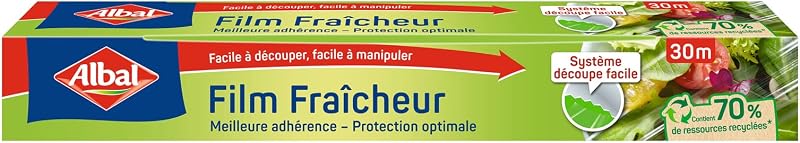 Albal Rouleaux FILM FRAICHEUR 30M, 70% de ressources recyclées, facile à découper, boite ergonomique, Très Adh