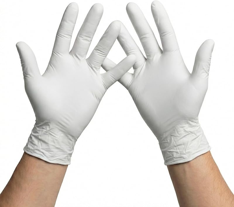 KMINA Disposable White Powder Free Nitrile Gloves (Box of 100, Size XL), Latex Free, Ambidextrous for Professi