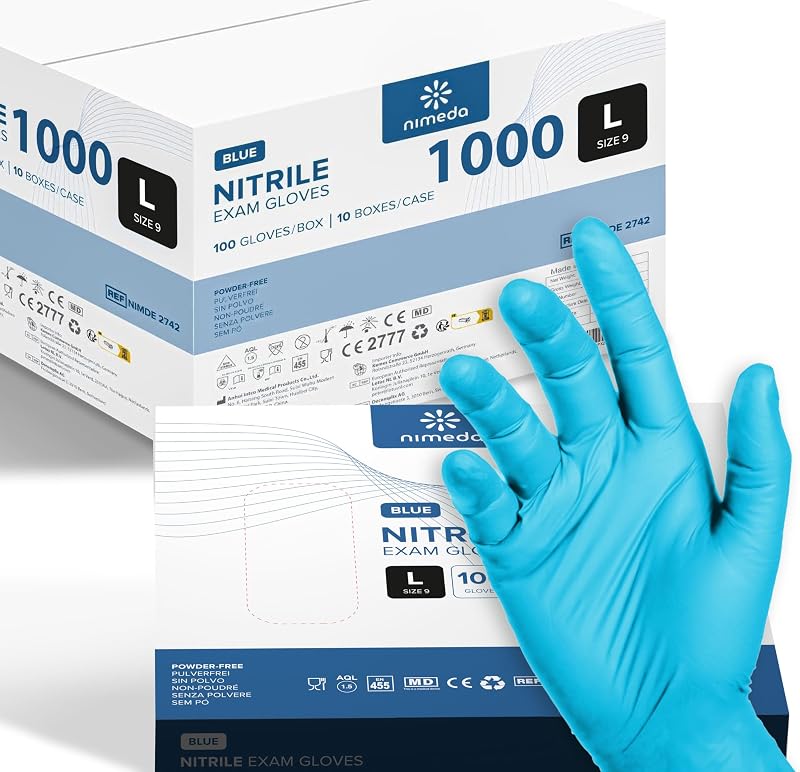 Kemes 1000 Pcs Nitrile Disposable Gloves Latex Free Powder Free, Nitrile, Small, Medium, Large, X-Large (Large