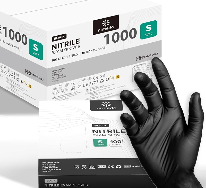 Kemes 1000 Nitrile Disposable Gloves, Latex Free Powder Free, Nitrile - Small (Small, Black, 1000 Pieces)