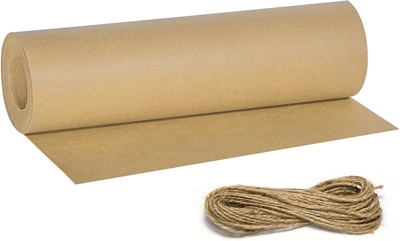 Kraft Paper, 30 cm x 30 m Kraft Gift Roll Recycled Natural with 20 m String for Gift Packaging, DIY, Productio