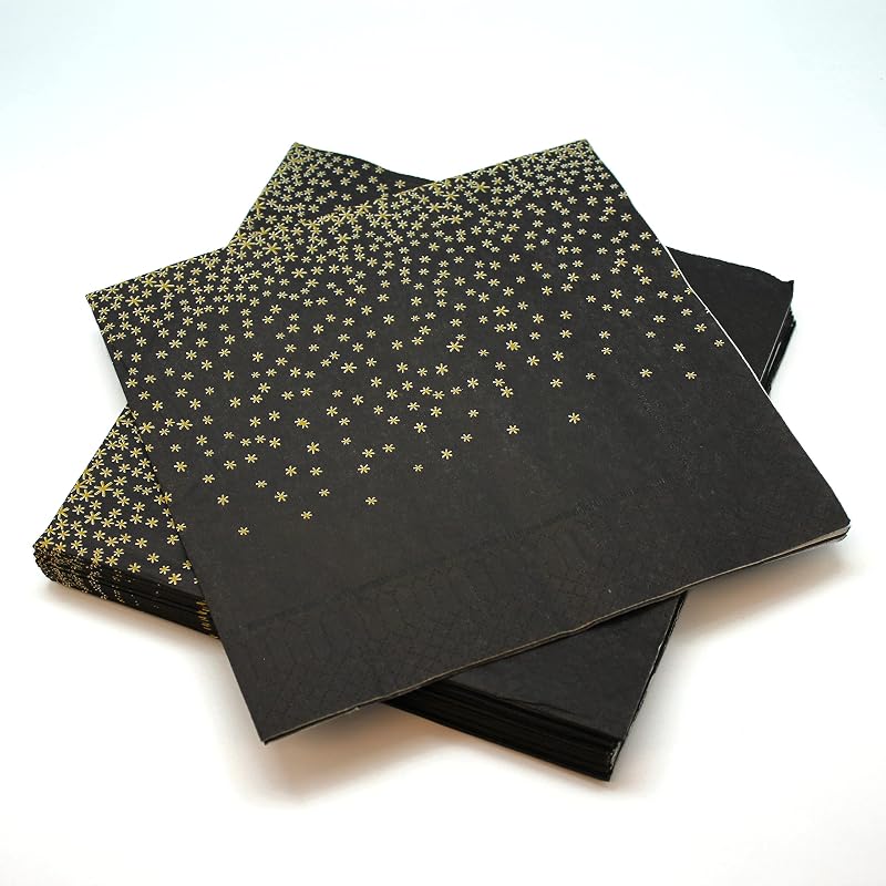 20 Pailette Napkins Black/Gold 3-Ply 40 x 40 cm