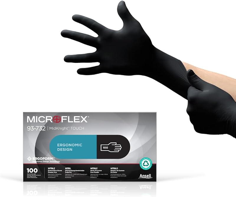 Ansell Microflex 93-732 Multi-Purpose Disposable Nitrile Gloves, Precision Handling and Mechanical Work, Latex