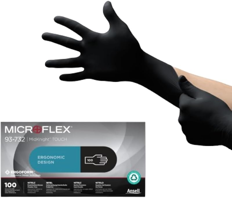Ansell Microflex 93-732 Multi-Purpose Disposable Nitrile Gloves, Precision Handling and Mechanical Work, Latex
