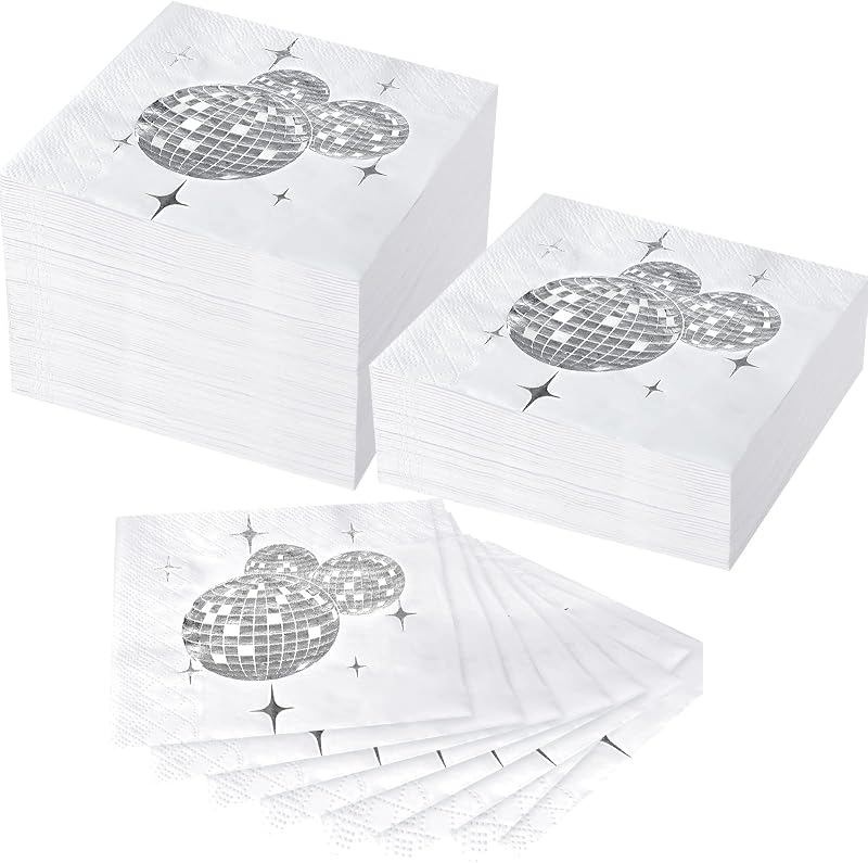 Cocktail Napkins, 100 Pack 3-Ply Paper Cocktail Napkins with Silver Foil Disposable for Dinner Wedding Birthda