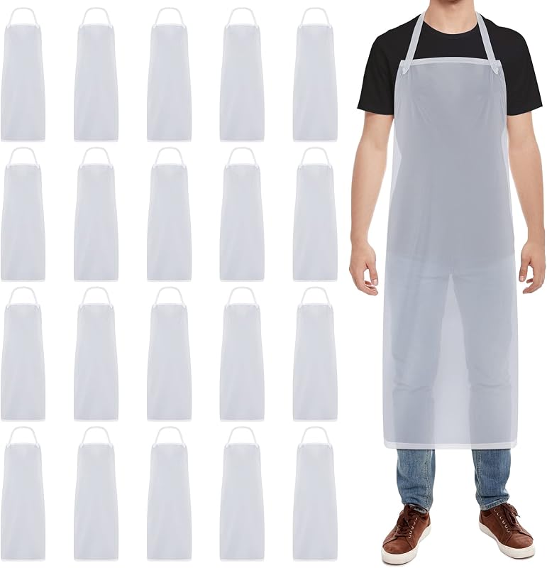 Hercicy 20 Pack 47 Inch Waterproof Clear Plastic Aprons for Kitchen Cleaning Dishes Butcher Laboratory Work Cl