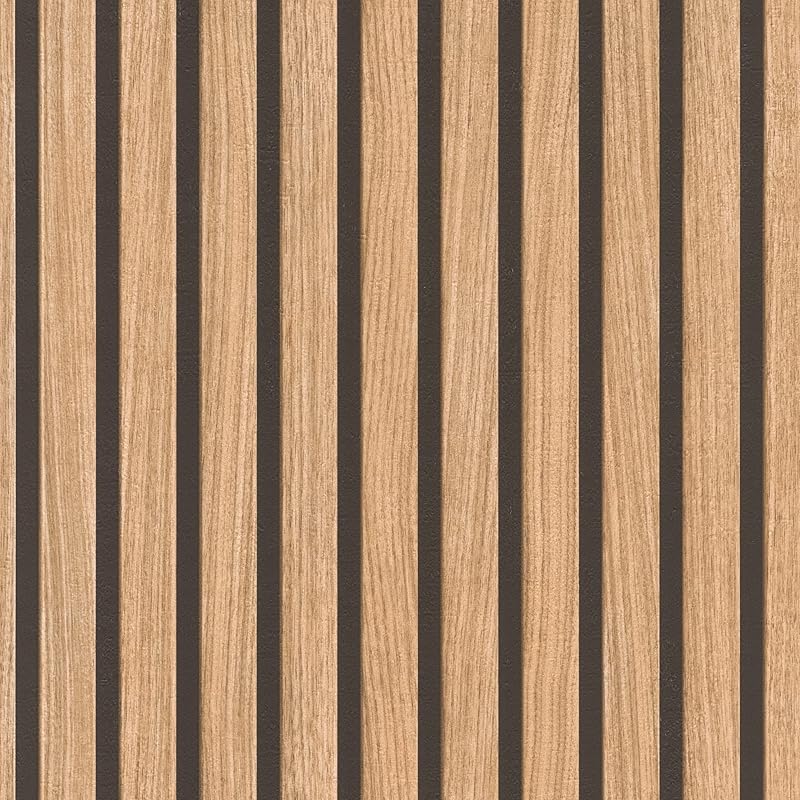 Rasch 278408 – Brown Paper Wallpaper with Wood Look, 3D Wooden Panels in Modern Skandi Look – 10.05 m x 0.53 m