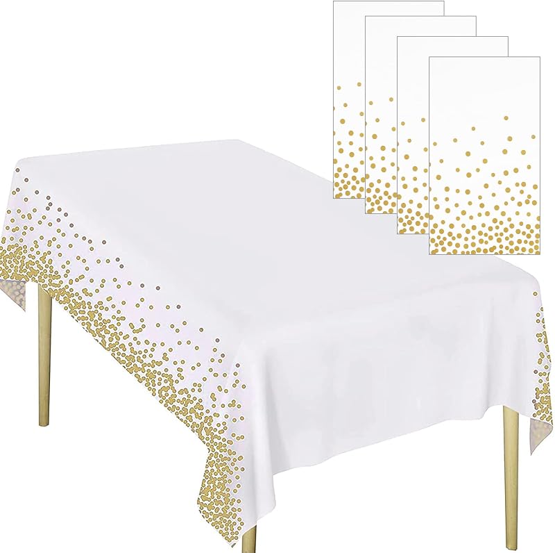 FINDIR 4 x Reusable Party Tablecloth, Gold Polka Dot Tablecloth, Disposable Tablecloth, Rectangular Table Cove