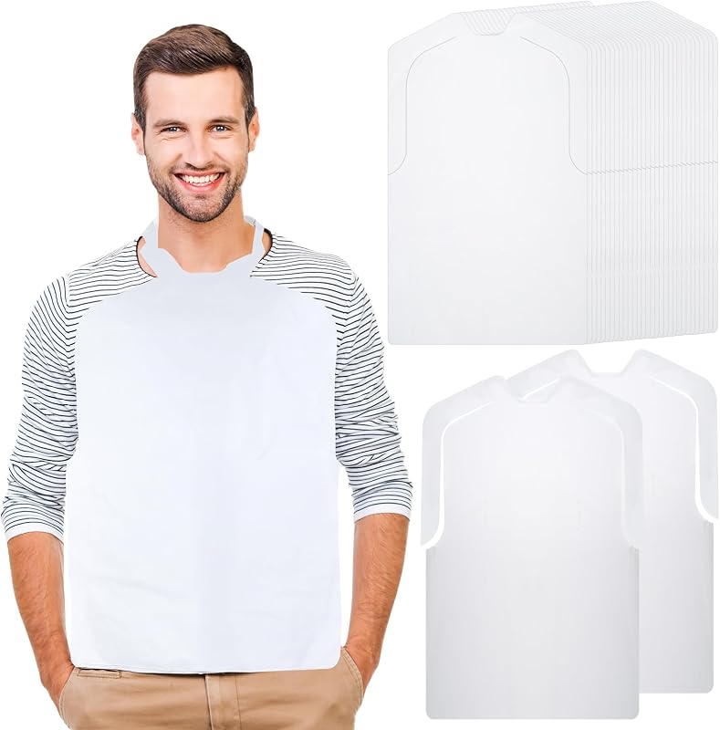 Disposable Bibs for Adults 200 Pack Disposable Waterproof Plastic Bibs Protect Clothes from Spills for Elderly