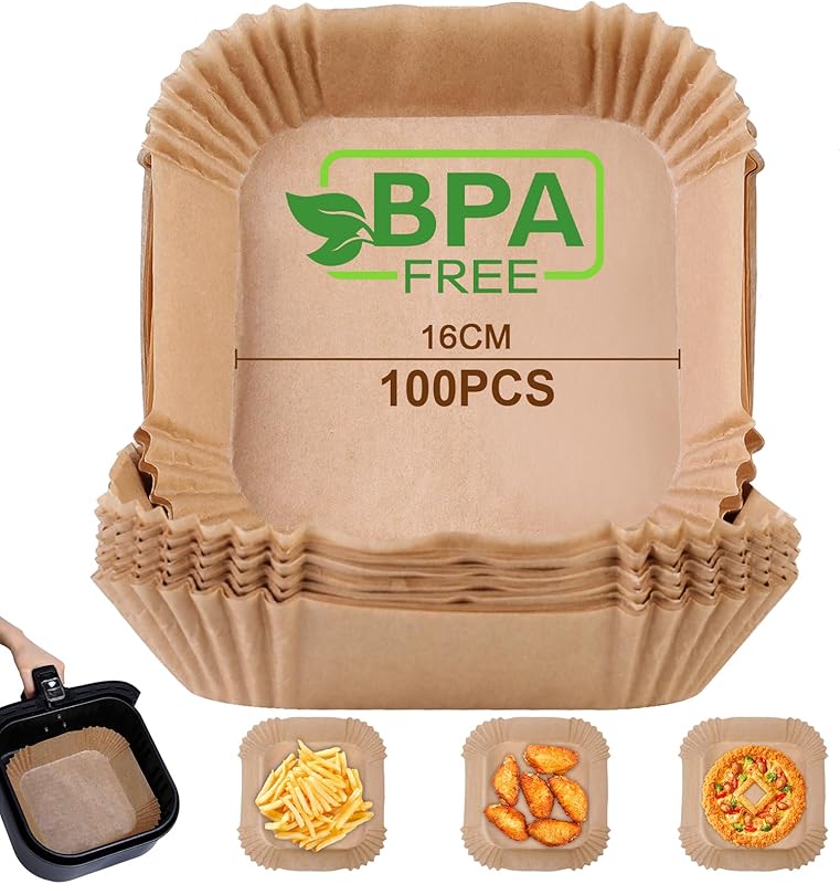 AiQInu Parchment Paper for Air Fryer, 100 Pieces 16cm Baking Paper Liner, Food-Grade BPA Free, Disposable Non-