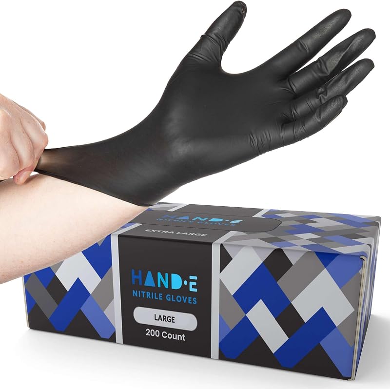 Disposable Black Nitrile Gloves 5mm Thick Medical Examination Powder Free Latex Textured Handle Food Prep Glov