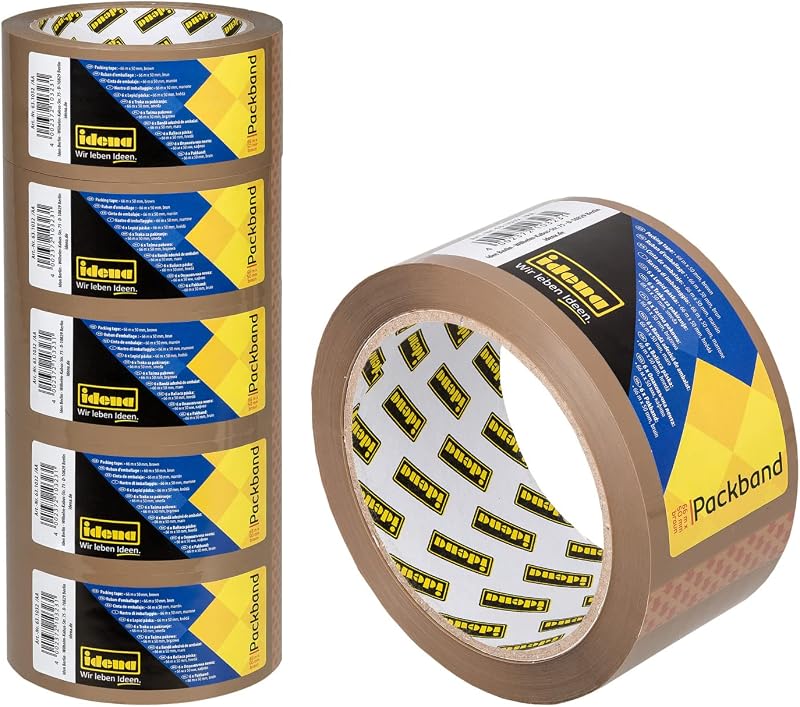 Idena 90129 Brown Tape, 50mm x 66m, 6 Rolls of Silent Adhesive Tape, Ideal for Moving and Shipping