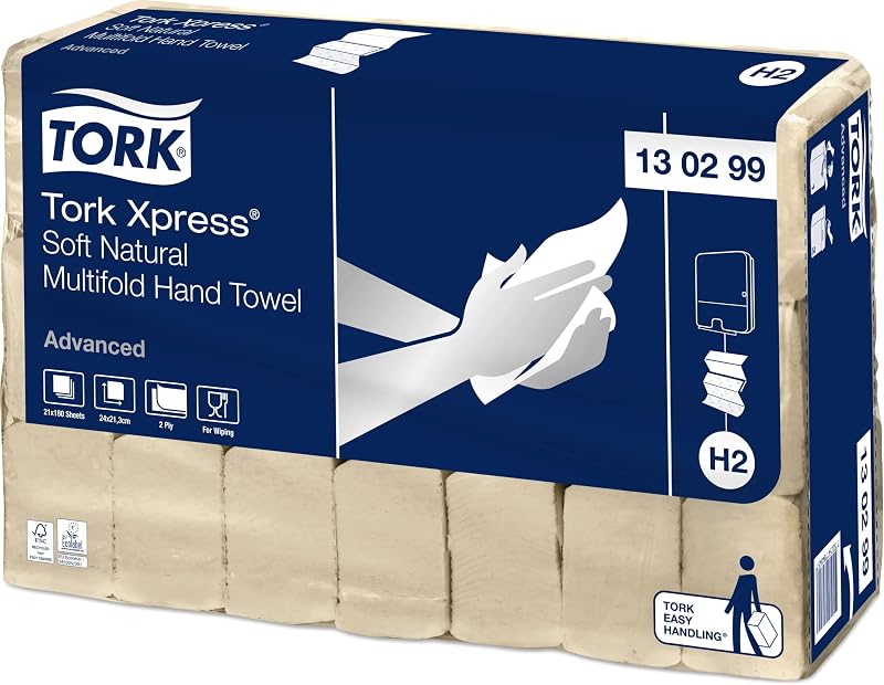 Tork Xpress Soft Multifold Hand Towels, H2, 130299, 21 x 180 Sheets | Advanced, Tear-Resistant, 2-Ply, Natural