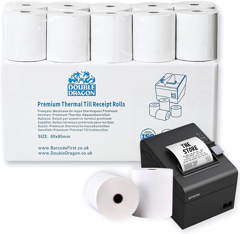 Double Dragon, rouleau de papier thermique premium de 80 x 80 mm pour imprimante EPOS, terminal POS, caisse en