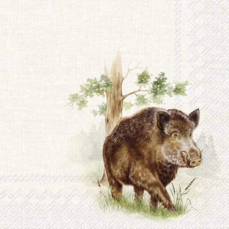 IHR Ideal Home Range - Paper Napkins Hunted Boar Cream 20 pcs. Cocktail napkins triple ply 25 cm x 25 cm