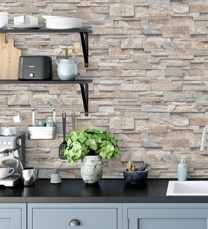 GAULAN 127671 Vinyl Wallpaper Faux Slate Stone Wall Textured Embossed Wall Mural Living Room Kitchen Bath Hall