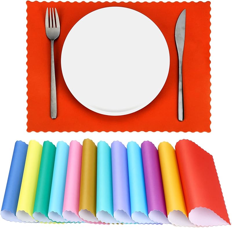 Panelee Lot de 240 sets de table jetables en papier multicolores, 25,4 x 35,6 cm, avec bords festonnés ondulés