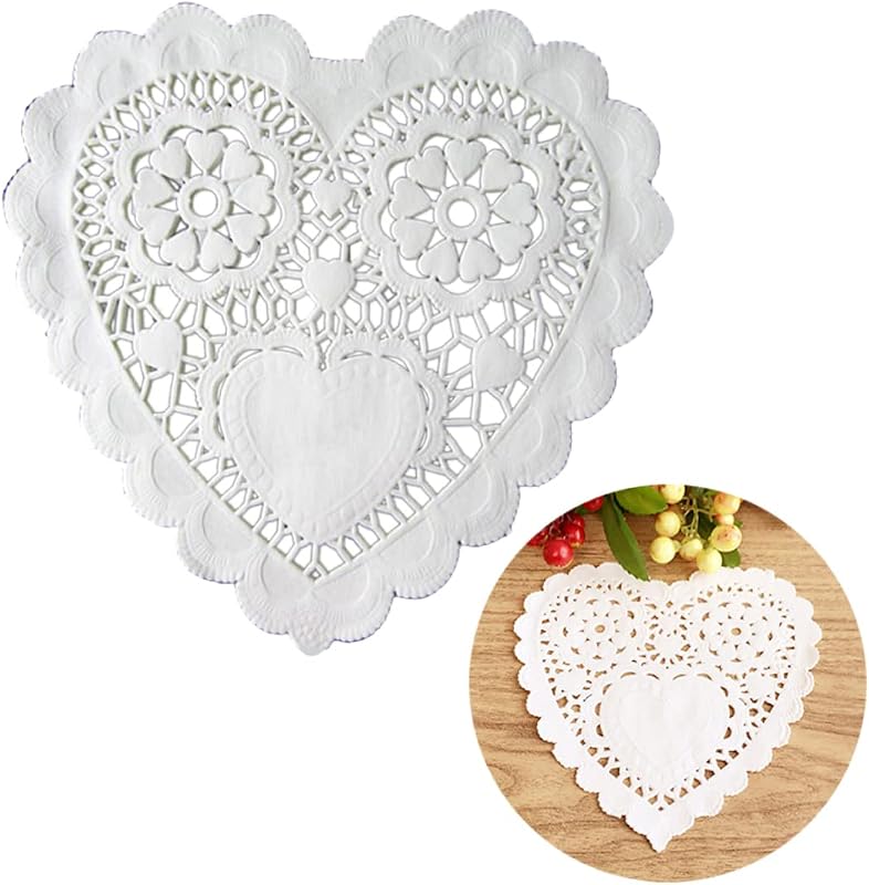 100 x 14cm Heart Pattern Floral Waxed Paper Placemats for Pastry Wedding Decoration