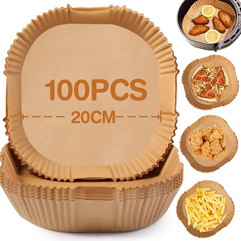 Diboniur Air Fryer Baking Paper, 100 Pieces 20 cm Greaseproof Paper for Air Fryer, Non-stick Disposable Paper