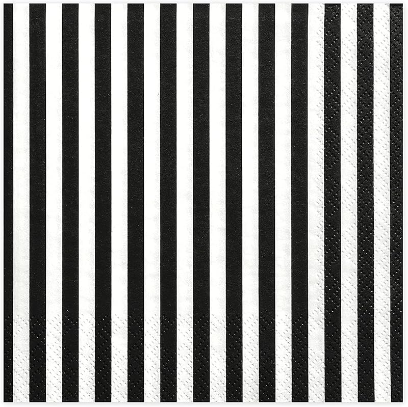 Decoraparty Striped Paper Napkins, Pack of 20 White & Black Stripe Napkins Double Ply Disposable Napkins for B