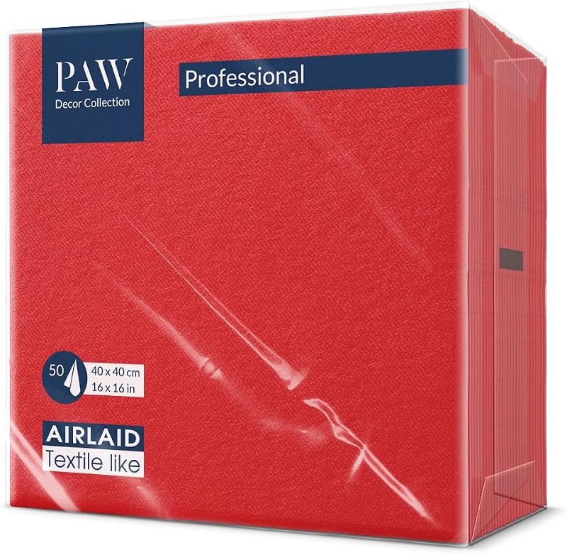 PAW – 50 Airlaid Napkins Plain Fabric Look (40 x 40 cm) | High Quality Absorbent Napkins | Ideal for Weddings,