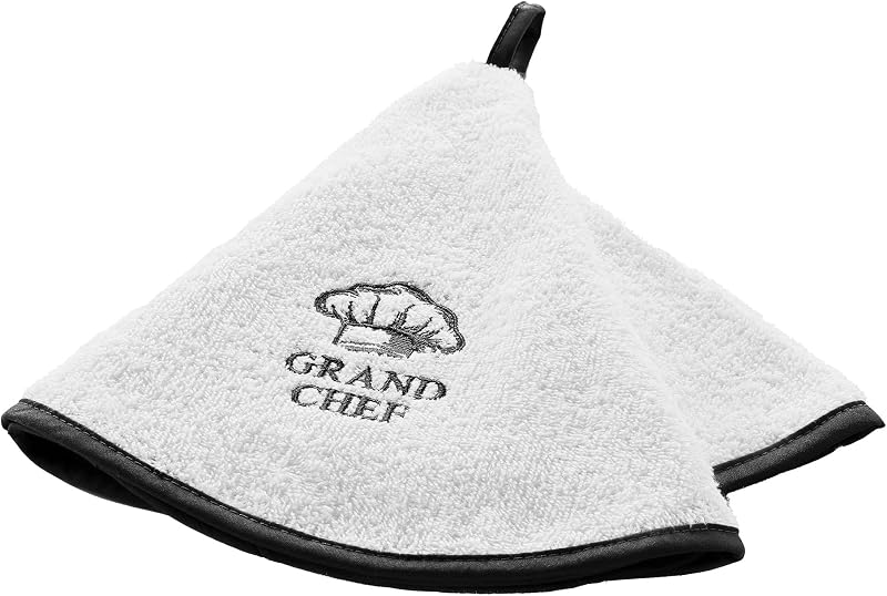 Douceur d'Intérieur, Grand Chef Round Hand Towel Diameter 60 cm Grey Embroidered Sponge