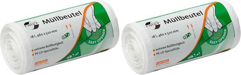 DEISS FIRST Plus Bin Liners, White, 18 Litre, Pack of 100