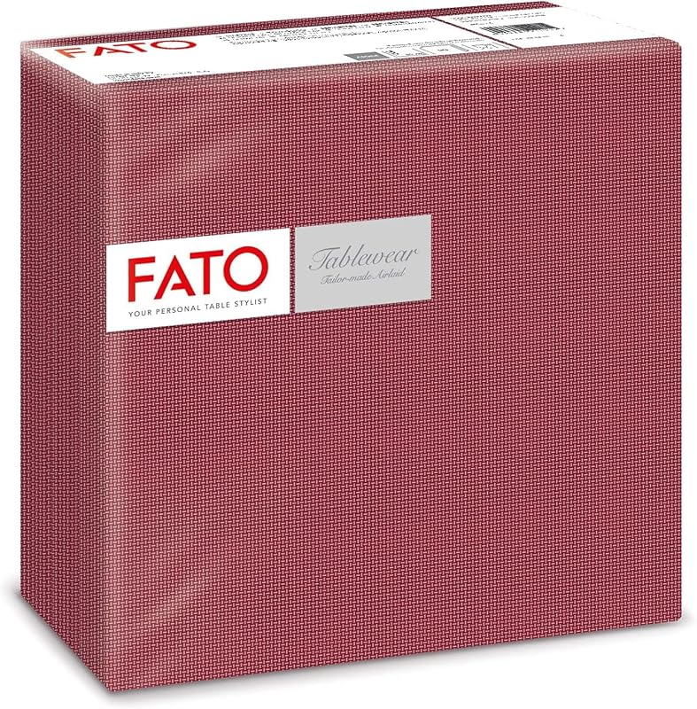 Fato - Airlaid Dry Paper Napkins, Fabric Effect, Pack of 250 Napkins, Size 40 x 40, Folded in 4, Burgundy