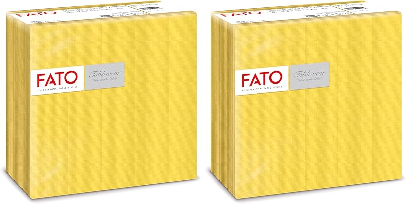 Fato - Airlaid Dry Paper Napkins, Fabric Effect, Pack of 100 Napkins, Size 40 x 40, Folded in 4, Colour: Yello