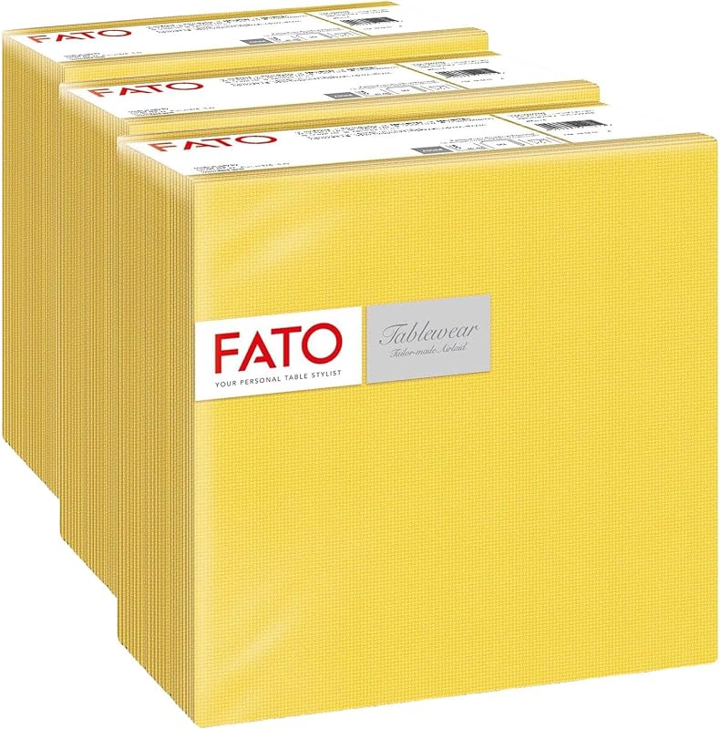 Fato - Airlaid Dry Paper Napkins, Fabric Effect, Pack of 150 Napkins, Size 40 x 40, Folded in 4, Colour: Yello