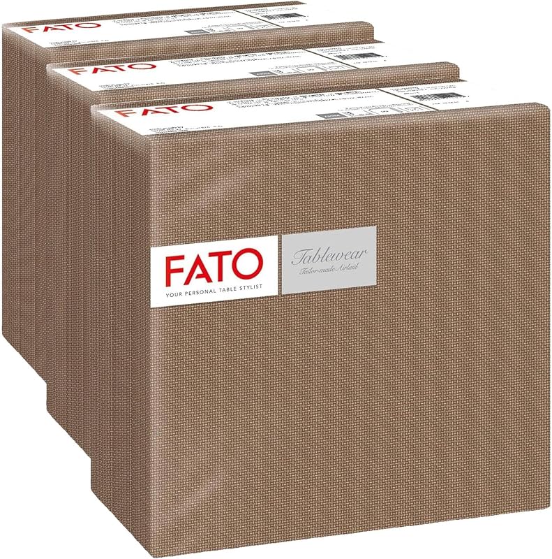 Fato - Airlaid Dry Paper Napkins, Fabric Effect, Pack of 150 Napkins, Size 40 x 40, Folded in 4, Hazelnut