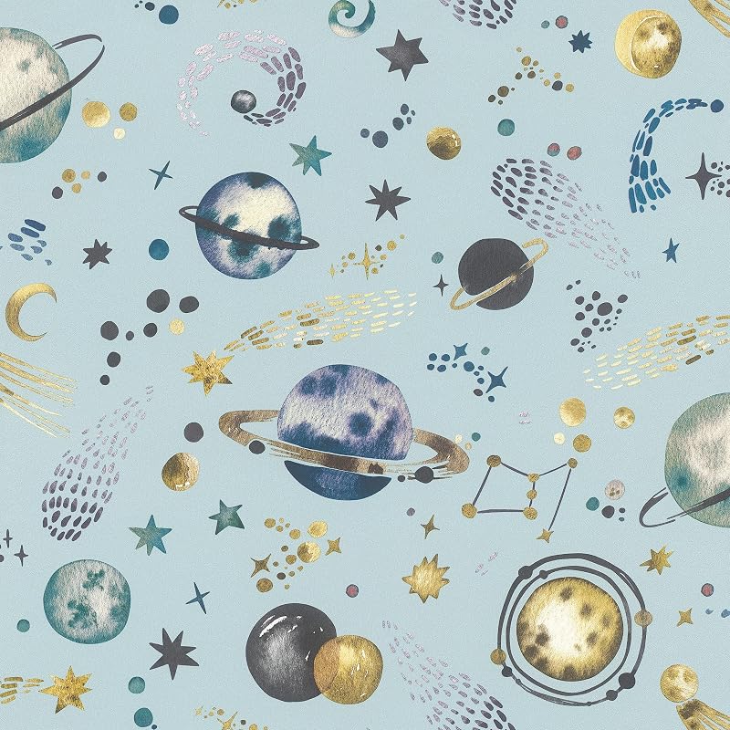Rasch Non-woven wallpaper light blue world planets wallpaper children's bedroom wallpaper 10.05 m x 0.53 m (L 