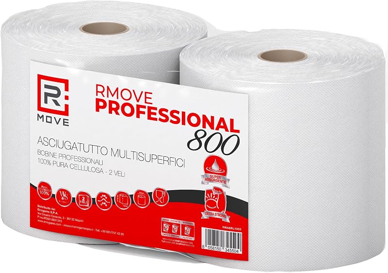 R MOVE 2 x 1.7 kg dryer paper rolls, 900 tears, long service life, extra strong, 2 ply dry paper spool, pure c