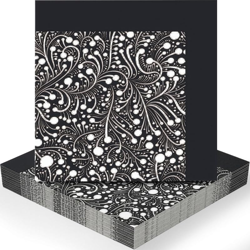 Lot de 20 serviettes de cocktail jetables motif arbuste noir, 12,7 x 12,7 cm, parfaites pour des événements et