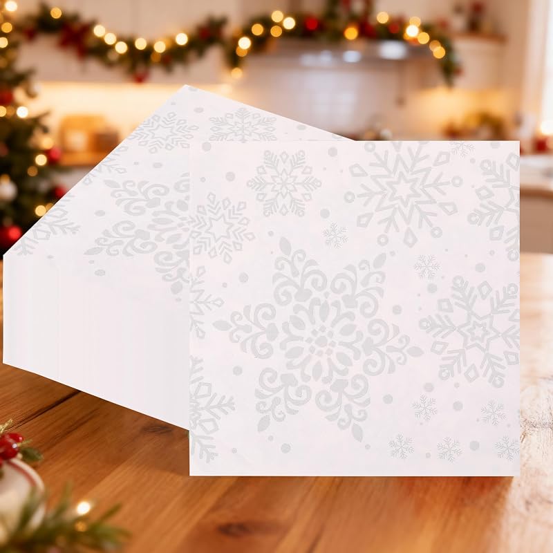 20 Pack Christmas White Disposable Paper Napkins 2 Ply Cocktail Napkins New Year Dinner Supplies Winter Party